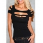 Round Neck Hole Black European Style Clubwear Tops