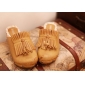 Women's Sweet Slippers Fashionable Leather & Wood Shoes Tassel Clogs