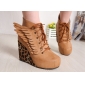 Women's Europe America Round Head Wings Wedges Leopard Grain Ankle Boots