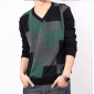 Men's Large Grid V-neck Korean Sweaters