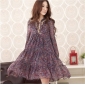 Women's Elegant Loose Chiffon V-neck Long Sleeve Dresses