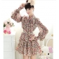 Women's Spring New Floral Bow Long-sleeved Chiffon Dresses
