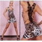 Sexy European Style Spaghetti Straps Leopard Backless Dresses