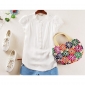 Korean Short Sleeve Blouses Stand-up Collar Solid Color Slim Tops