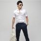Metal Buttons Short Sleeve Slim White Shirts for Men