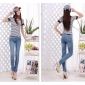 Women's Korea Lace Light Blue Skinny Jeans