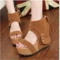 Ladies' British Style Retro Lace up Rivets Platform Dress Shoes Wedges Sandals Heels for Women