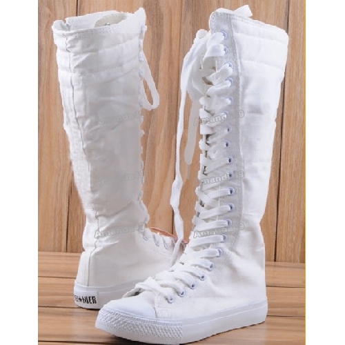 white knee high canvas boots
